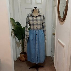 Rafaella Plaid and Blue Midi Dress